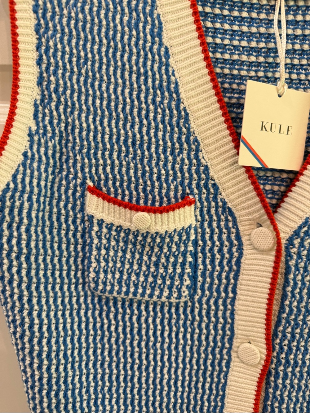 KULE The Virginie Knit Sweater Dress in White/Royal Blue - Picture 5 of 7